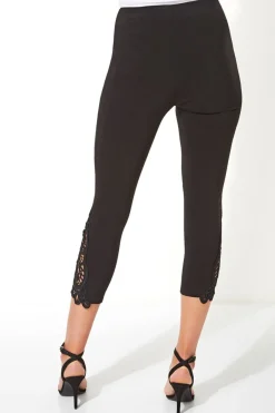 Trousers>Roman Lace Insert Elastic Waist Crop Trousers Black