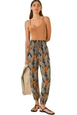 Trousers>Roman Black Leaf Tie Waist Trousers