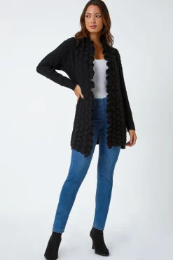 Tops>Roman Black Longline Ruffle Detail Cardigan
