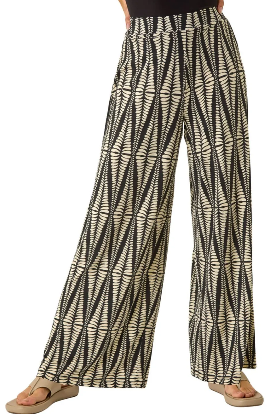 Trousers>Roman Black Mono Print Wide Leg Stretch Trouser