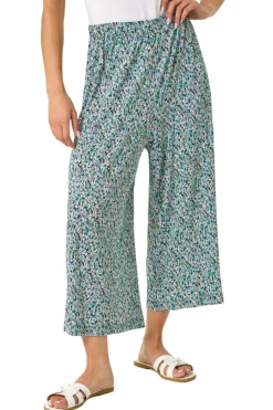 Trousers>Roman Black Petite Ditsy Crinkle Cropped Trouser