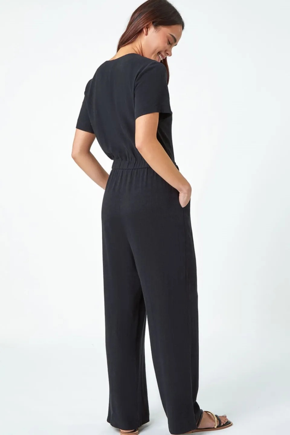 Jumpsuits & Playsuits>Roman Black Petite Linen Blend Jumpsuit