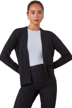 Tops>Roman Petite Plain Stretch Cardigan Black