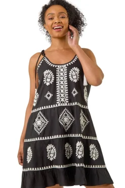 Dresses>Roman Black Petite Strappy Trim Detail Tiered Dress
