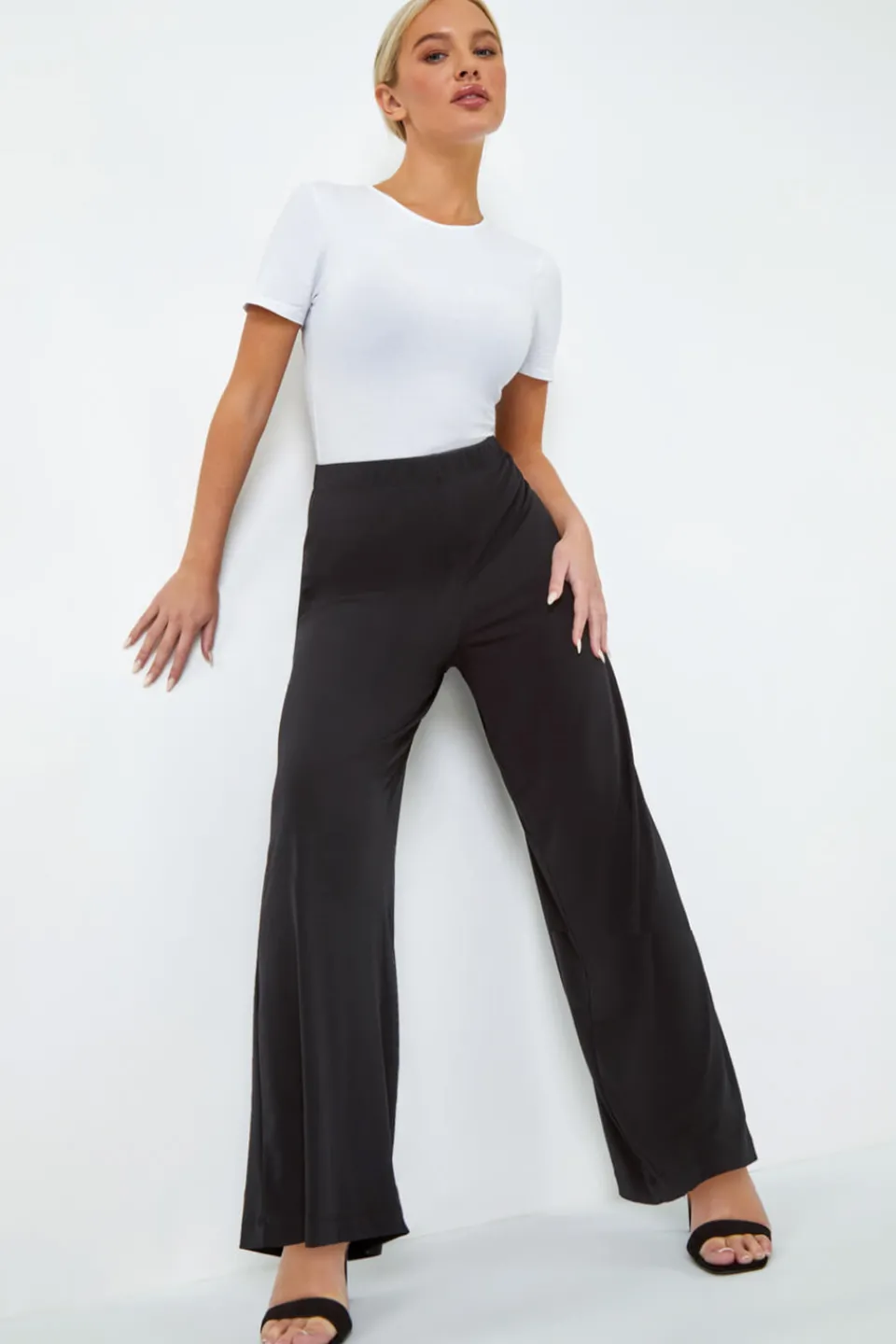 Trousers>Roman Petite Wide Leg Stretch Trouser Black