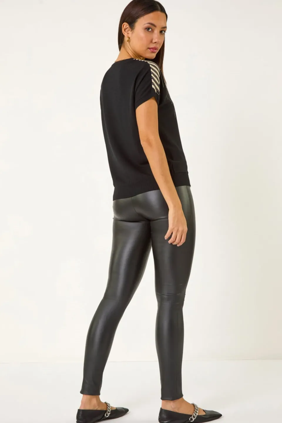 T-Shirts>Roman Black Piano Pattern Knit Top