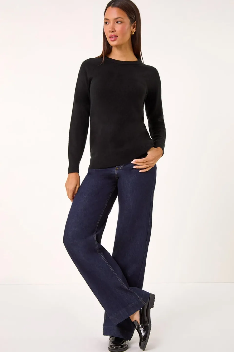 Tops>Roman Black Plain Soft Crew Neck Jumper