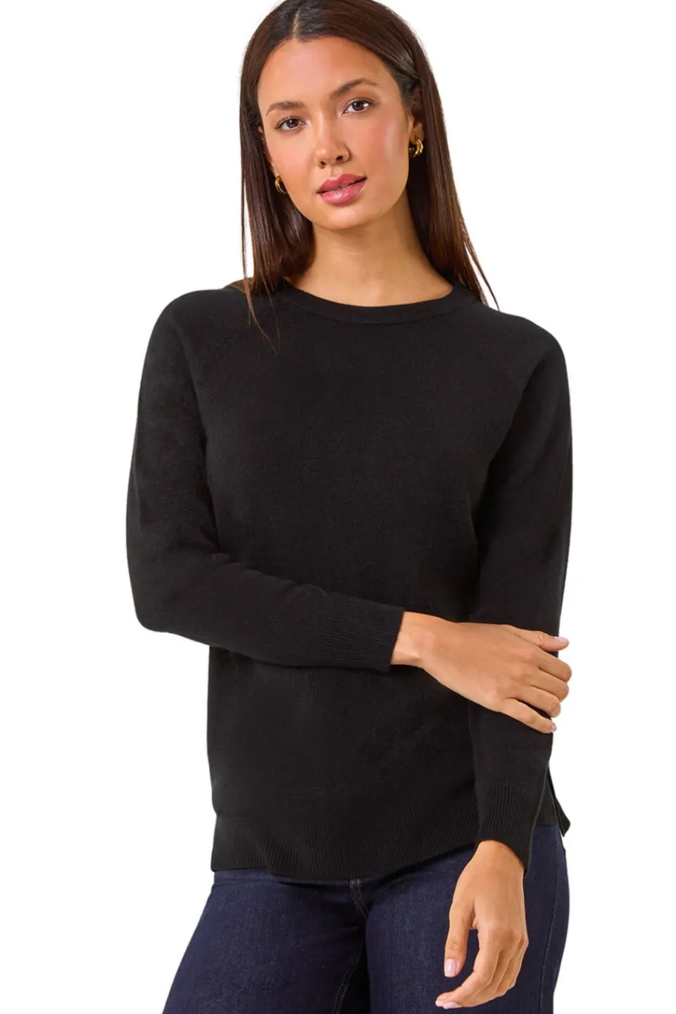 Tops>Roman Black Plain Soft Crew Neck Jumper