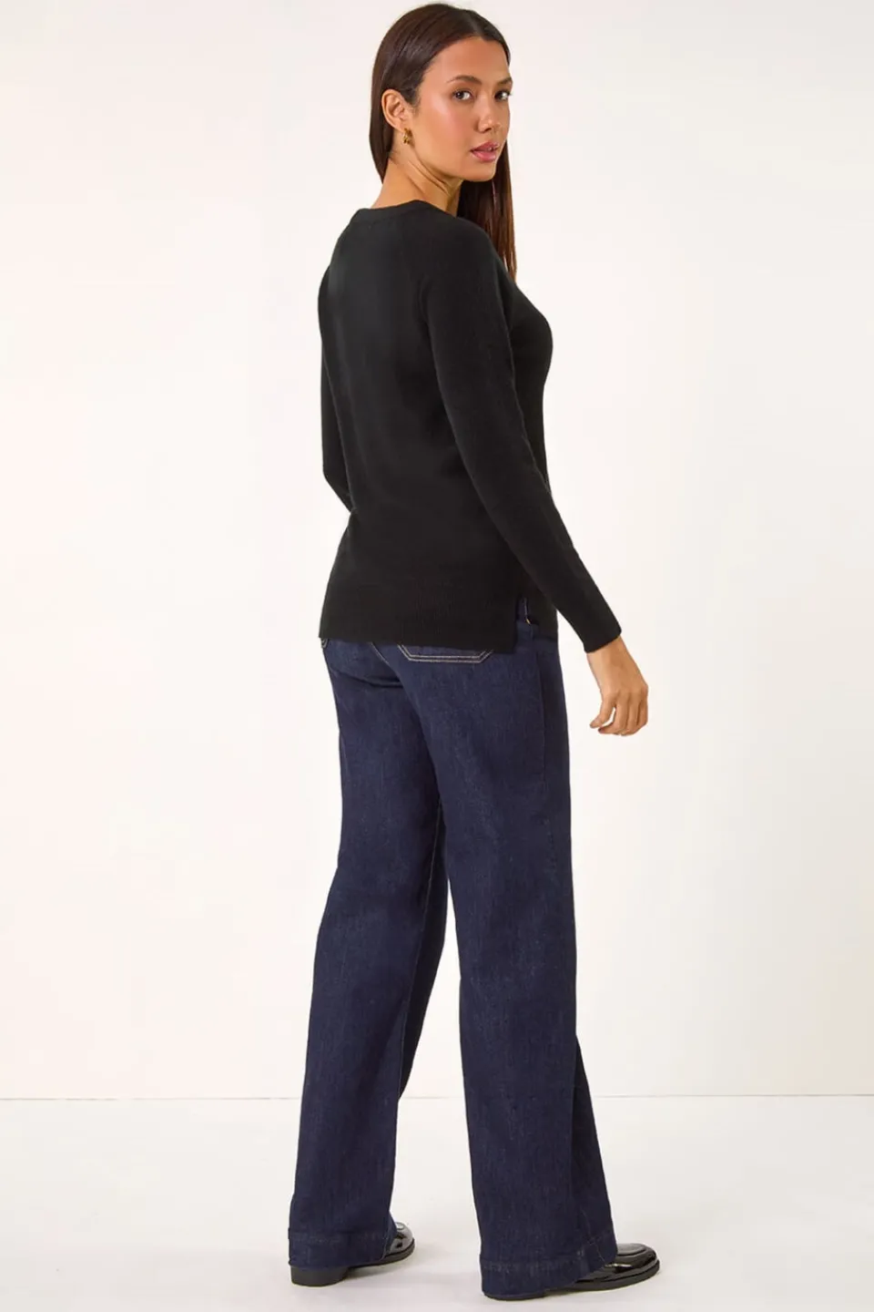 Tops>Roman Black Plain Soft Crew Neck Jumper