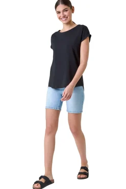 T-Shirts>Roman Black Plain Stretch Cotton Jersey T-Shirt Black-Style1