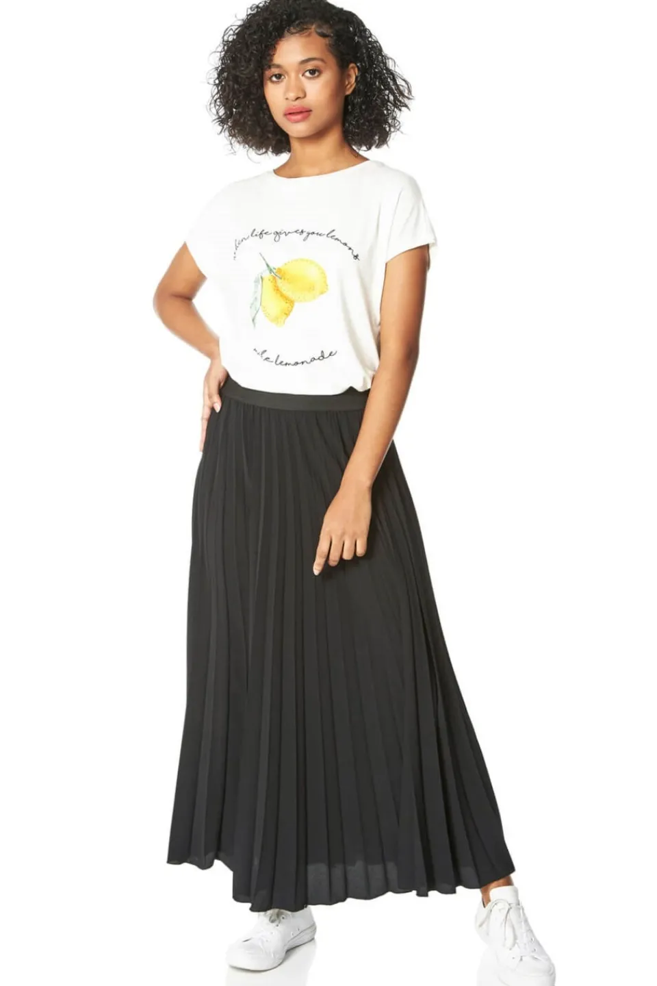 Skirts>Roman Pleated Elastic Waist Maxi Skirt Black