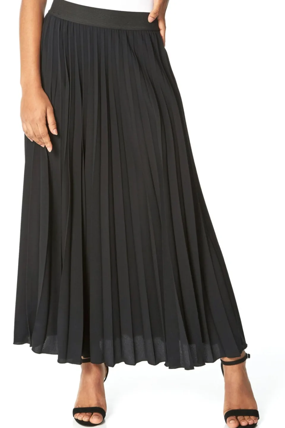 Skirts>Roman Pleated Elastic Waist Maxi Skirt Black