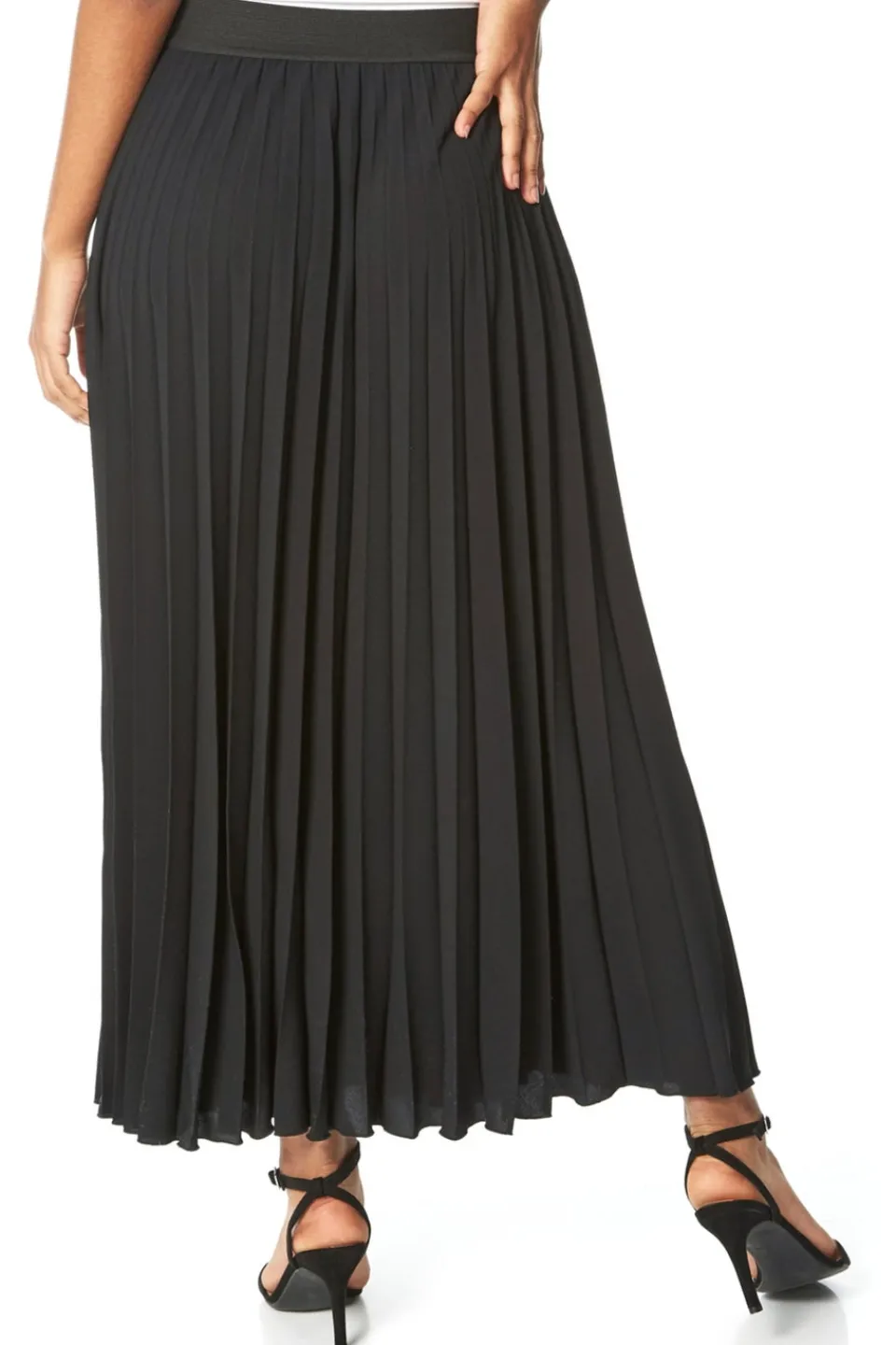 Skirts>Roman Pleated Elastic Waist Maxi Skirt Black