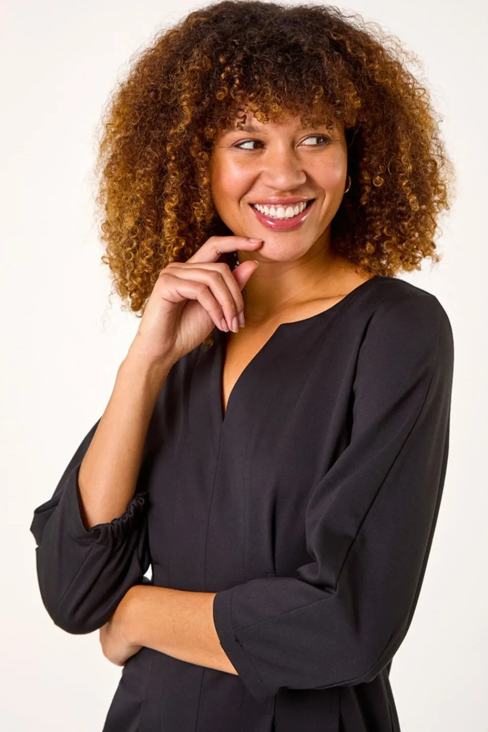 Dresses>Roman Black Ponte Notch Neck Midi Dress
