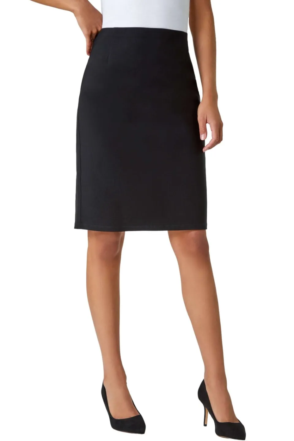 Skirts>Roman Black Pull On Stretch Elastic Waist Pencil Skirt