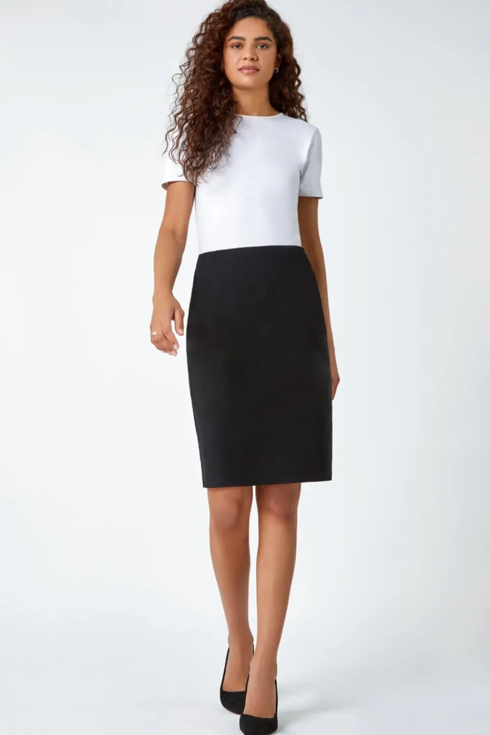 Skirts>Roman Black Pull On Stretch Elastic Waist Pencil Skirt