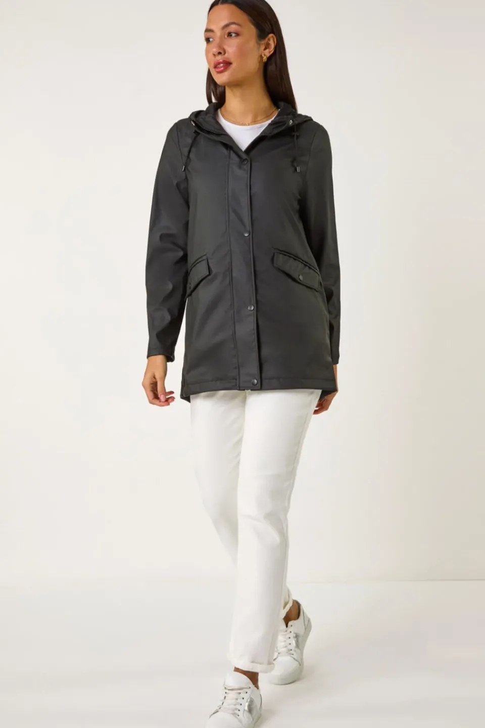 Coats & Jackets>Roman Rain Resistant Hooded Jacket Black