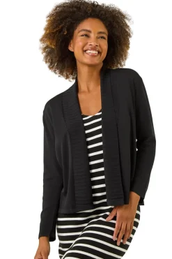 Coats & Jackets>Roman Black Ribbed Detail Shrug