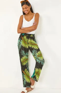Trousers>Roman Black Shimmer Palm Print Harem Trouser