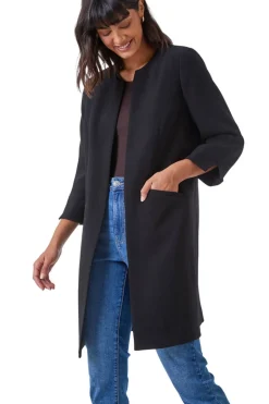 Coats & Jackets>Roman Black Smart Longline Textured Jacket