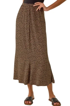 Skirts>Roman Black Spot Print Midi Skirt