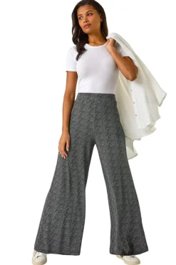 Trousers>Roman Black Spot Print Wide Leg Trouser