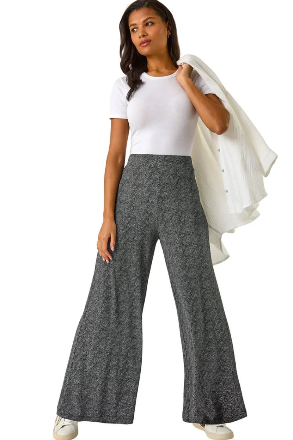 Trousers>Roman Black Spot Print Wide Leg Trouser