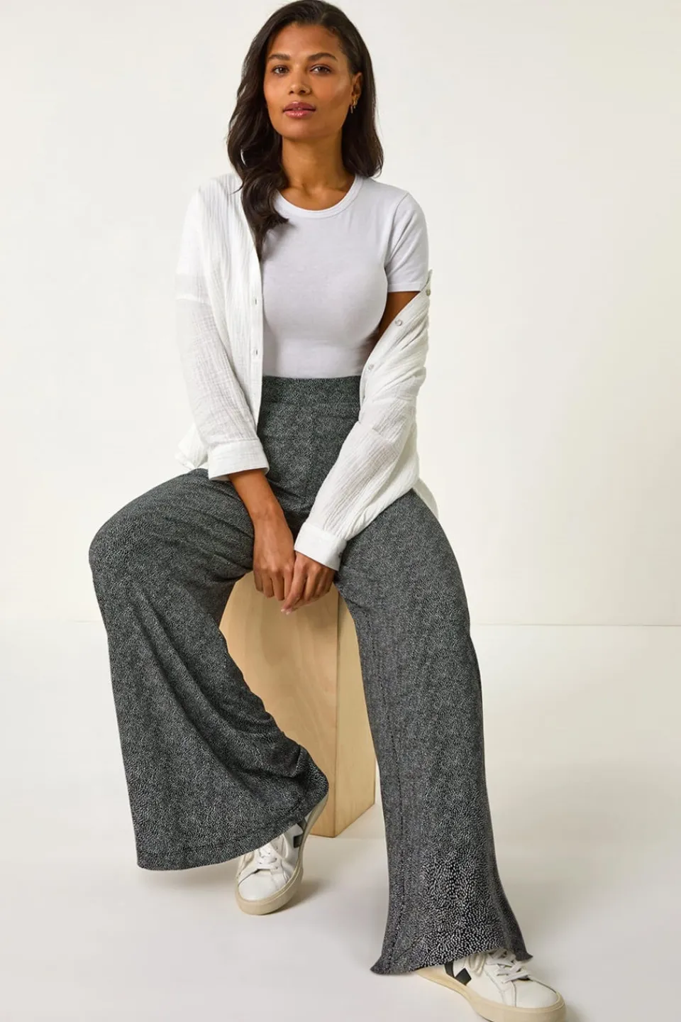 Trousers>Roman Black Spot Print Wide Leg Trouser