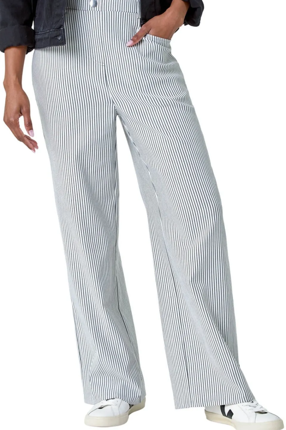 Trousers>Roman Black Stripe Wide Leg Stretch Trousers