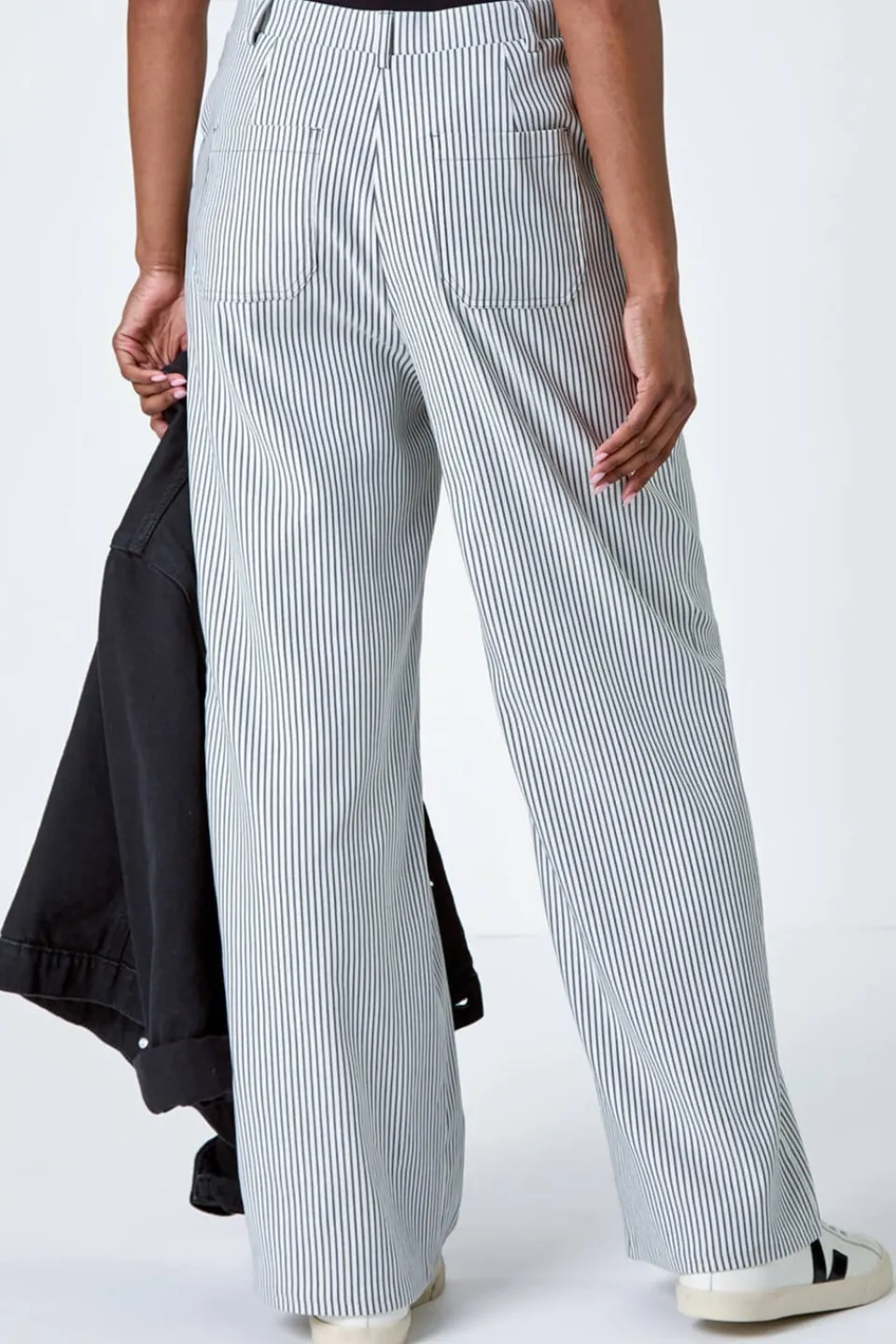 Trousers>Roman Black Stripe Wide Leg Stretch Trousers