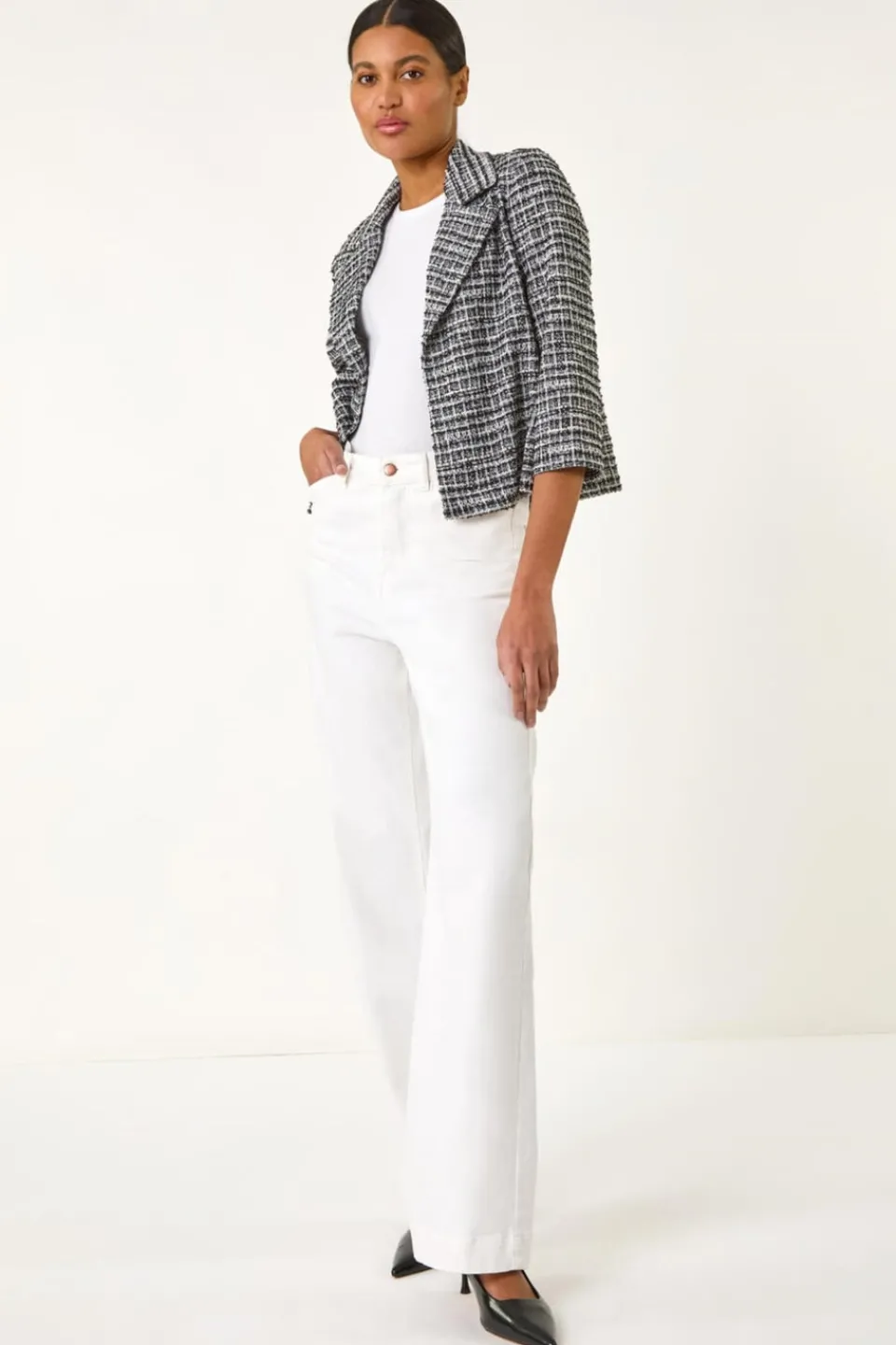Coats & Jackets>Roman Black Textured Check Blazer