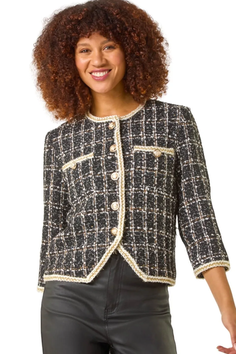 Coats & Jackets>Roman Black Textured Check Pocket Jacket