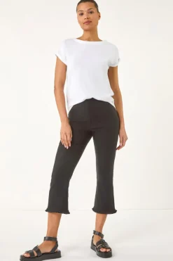 Trousers>Roman Black Trim Flared Cropped Stretch Trousers