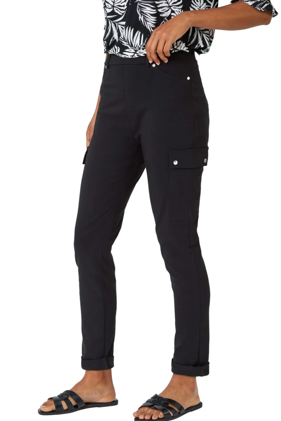 Trousers>Roman Turn Up Stretch Cargo Trousers Black