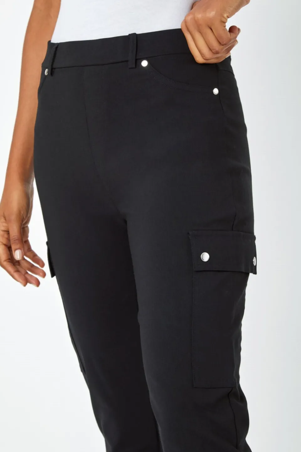 Trousers>Roman Turn Up Stretch Cargo Trousers Black