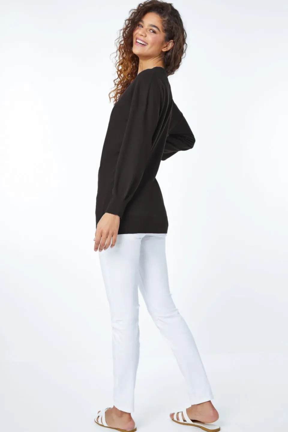Tops>Roman V-Neck Stretch Jumper Black