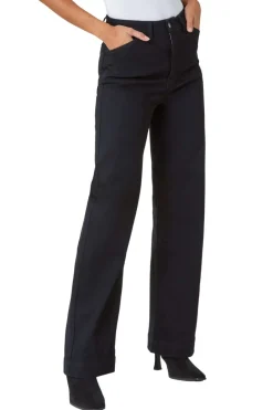 Jeans & Jeggings>Roman Wide Leg Stretch Denim Jeans Black
