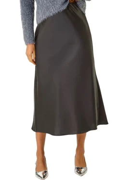 Skirts>Roman Black Woven Satin Skirt