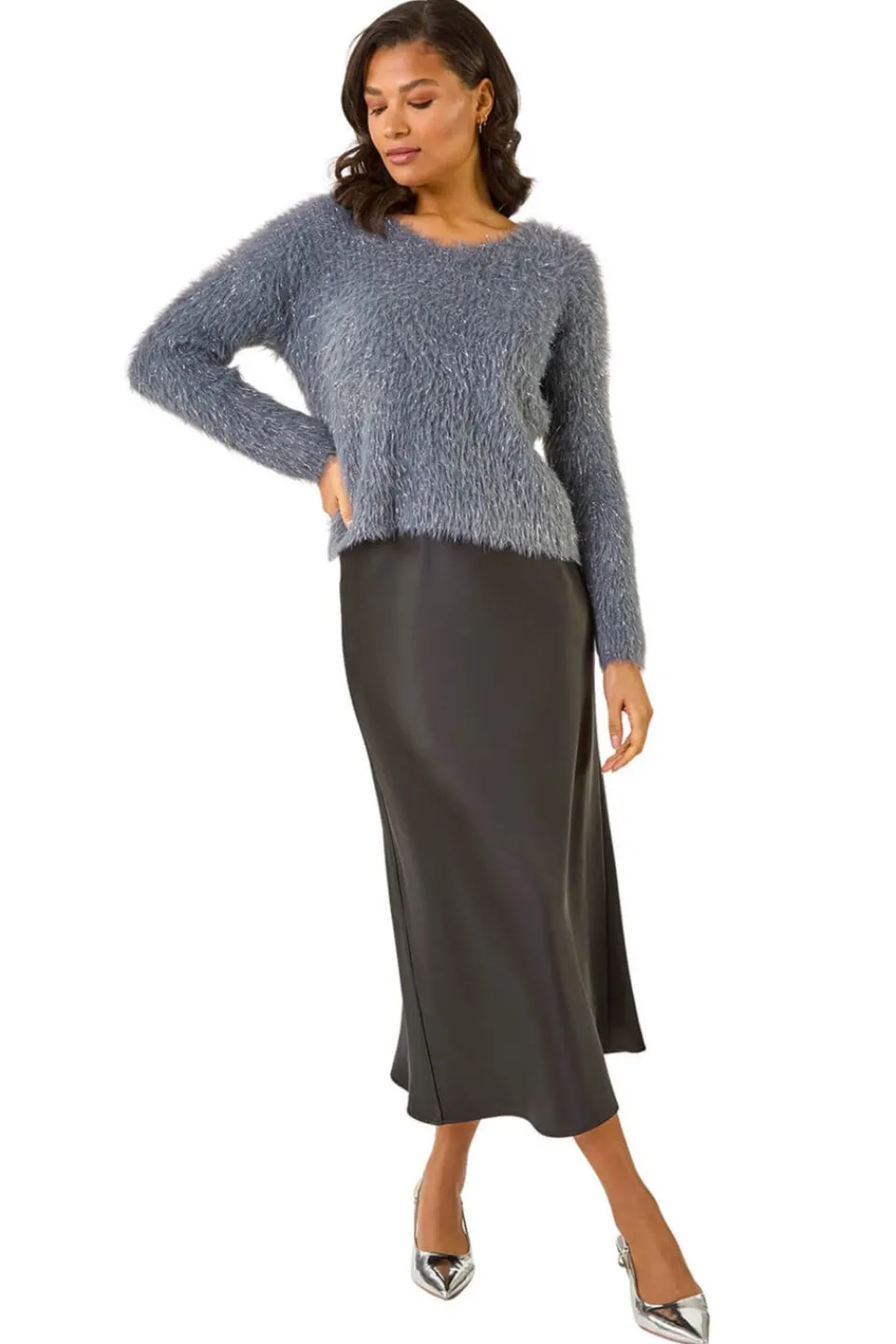 Skirts>Roman Black Woven Satin Skirt