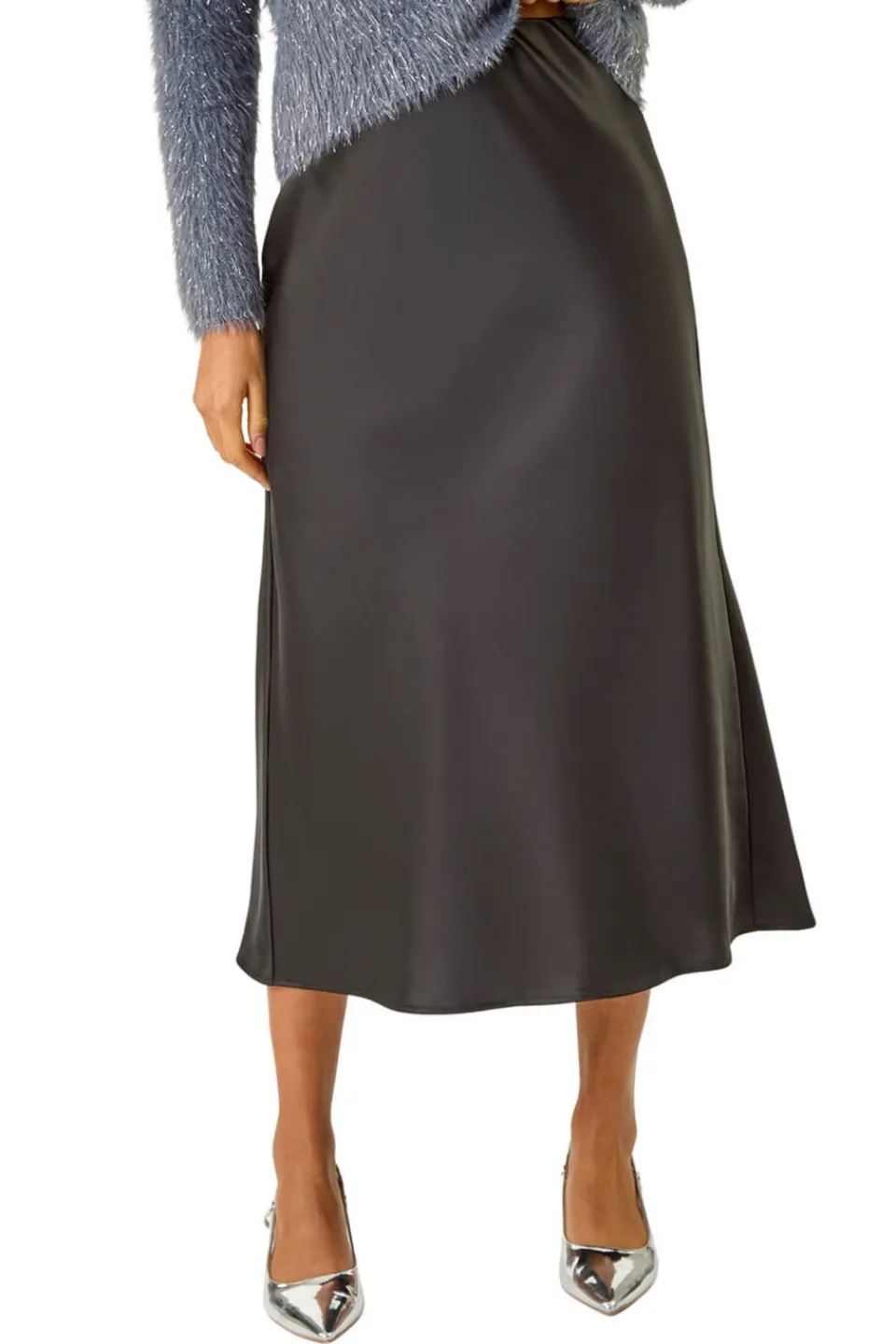 Skirts>Roman Black Woven Satin Skirt