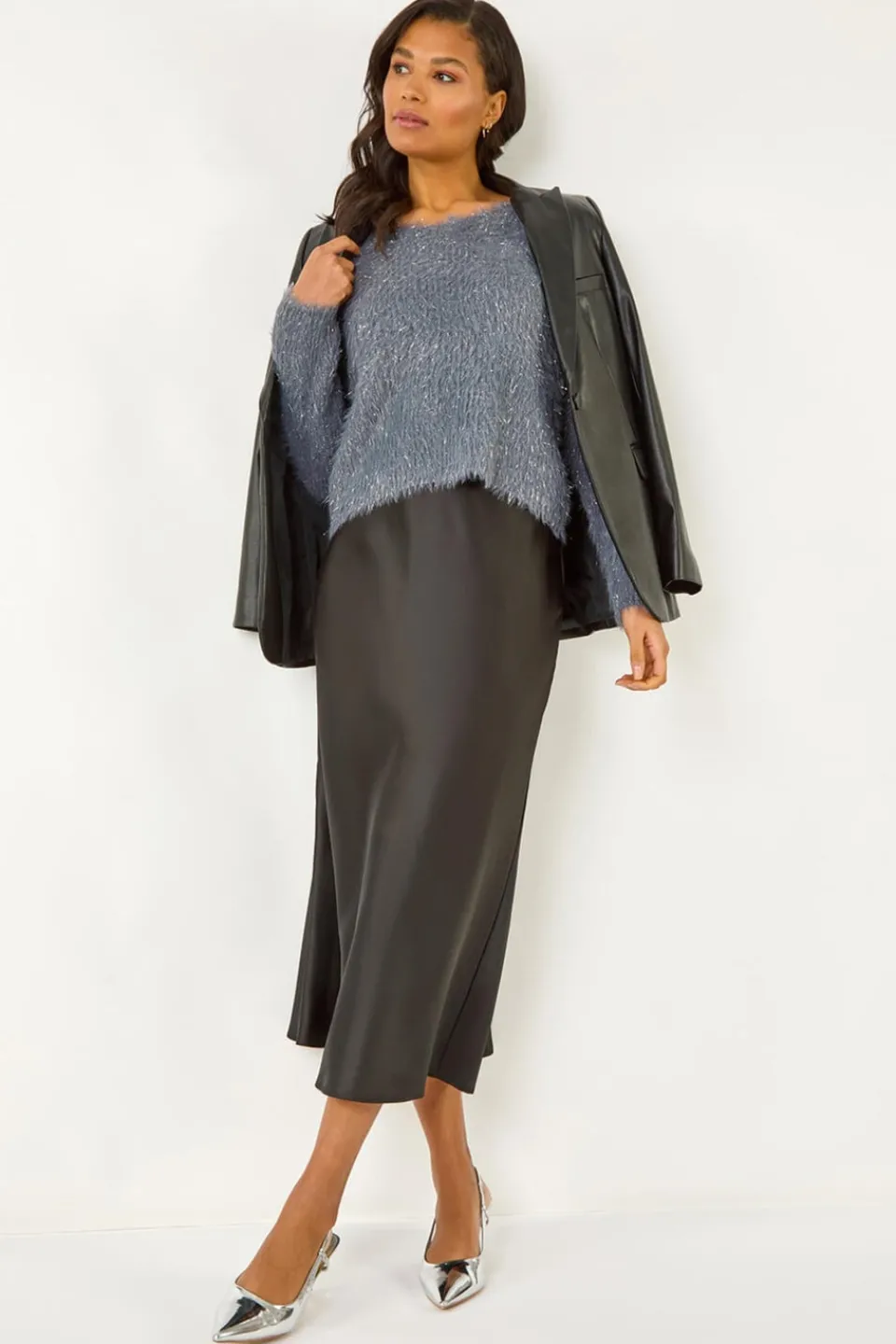 Skirts>Roman Black Woven Satin Skirt