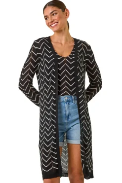 Knitwear>Roman Black Zig Zag Longline Cardigan