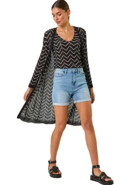 Knitwear>Roman Black Zig Zag Longline Cardigan