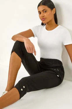 Trousers>Roman Black Zip Detail Bengaline Crop Trousers