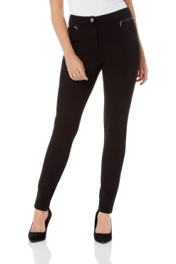 Trousers>Roman Black Zip Detail Stretch Trouser