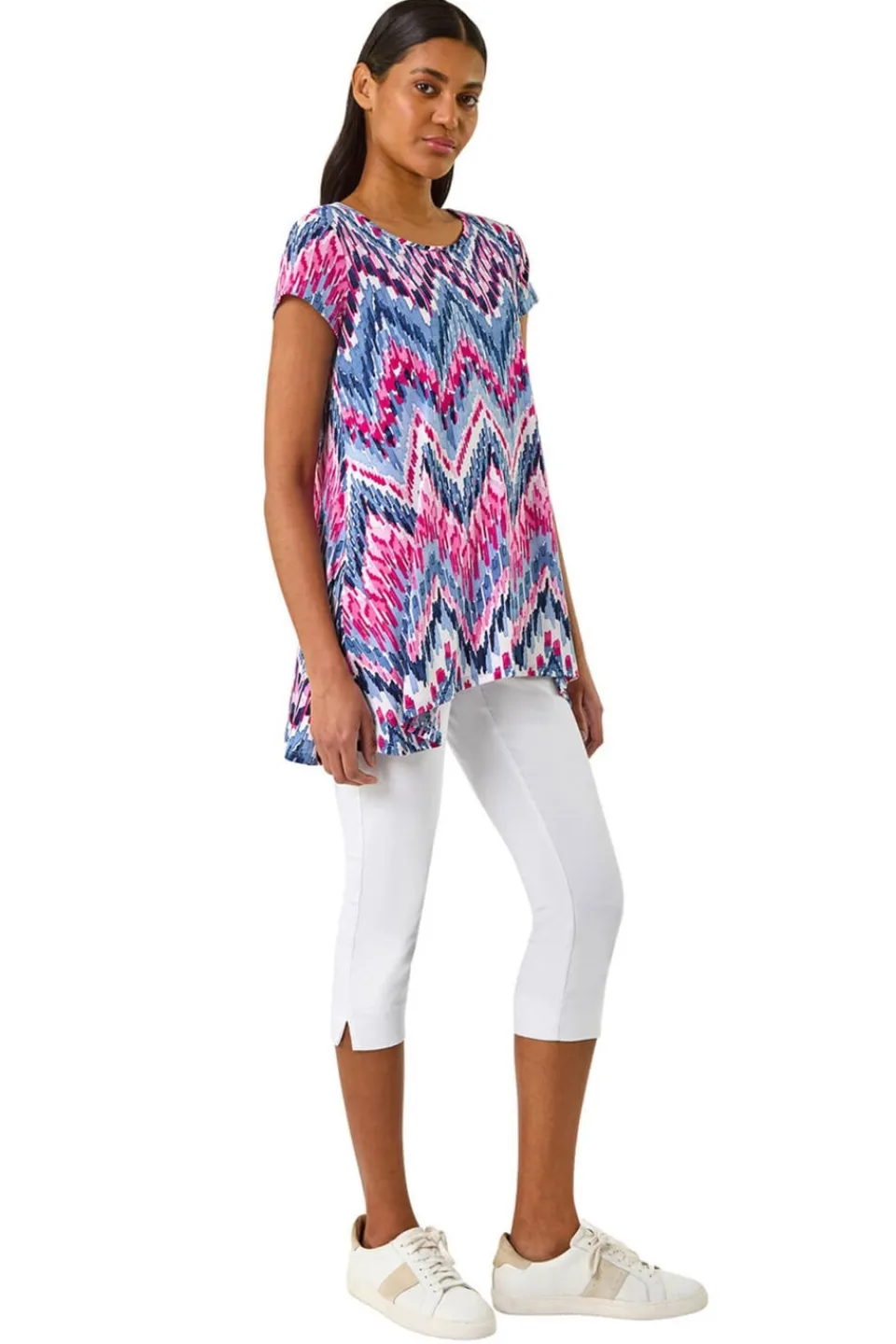Tops>Roman Blue Abstract Chevron Tunic Top