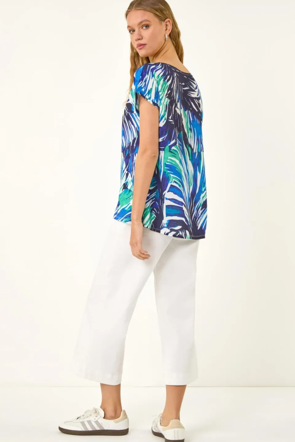 Tops>Roman Blue Abstract Print Stretch Top