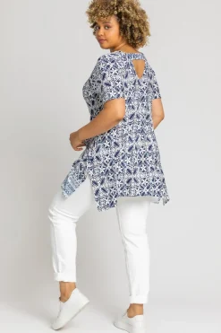 Tops>Roman Curve Geo Stretch Jersey Top Blue