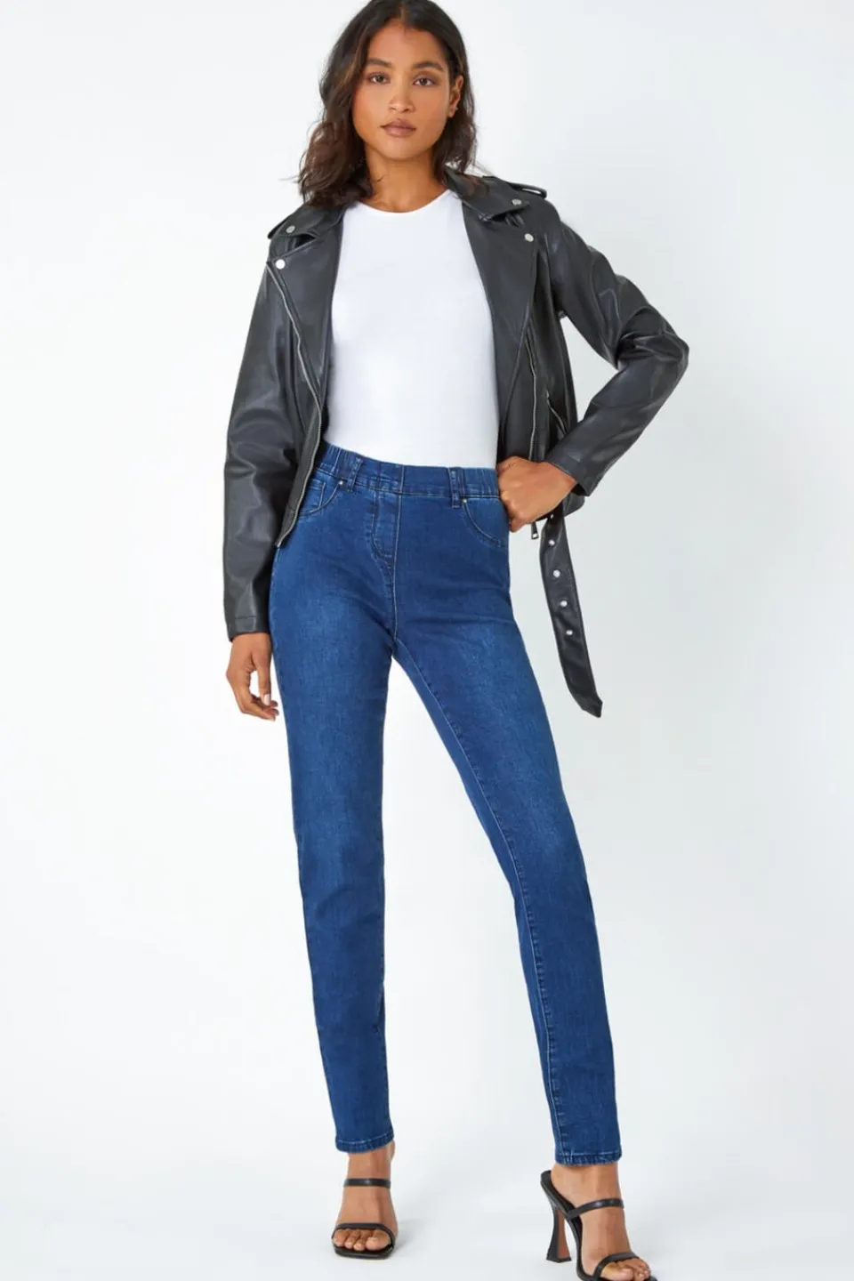 Jeans & Jeggings>Roman Elastic Waist 31" Denim Stretch Jegging Blue