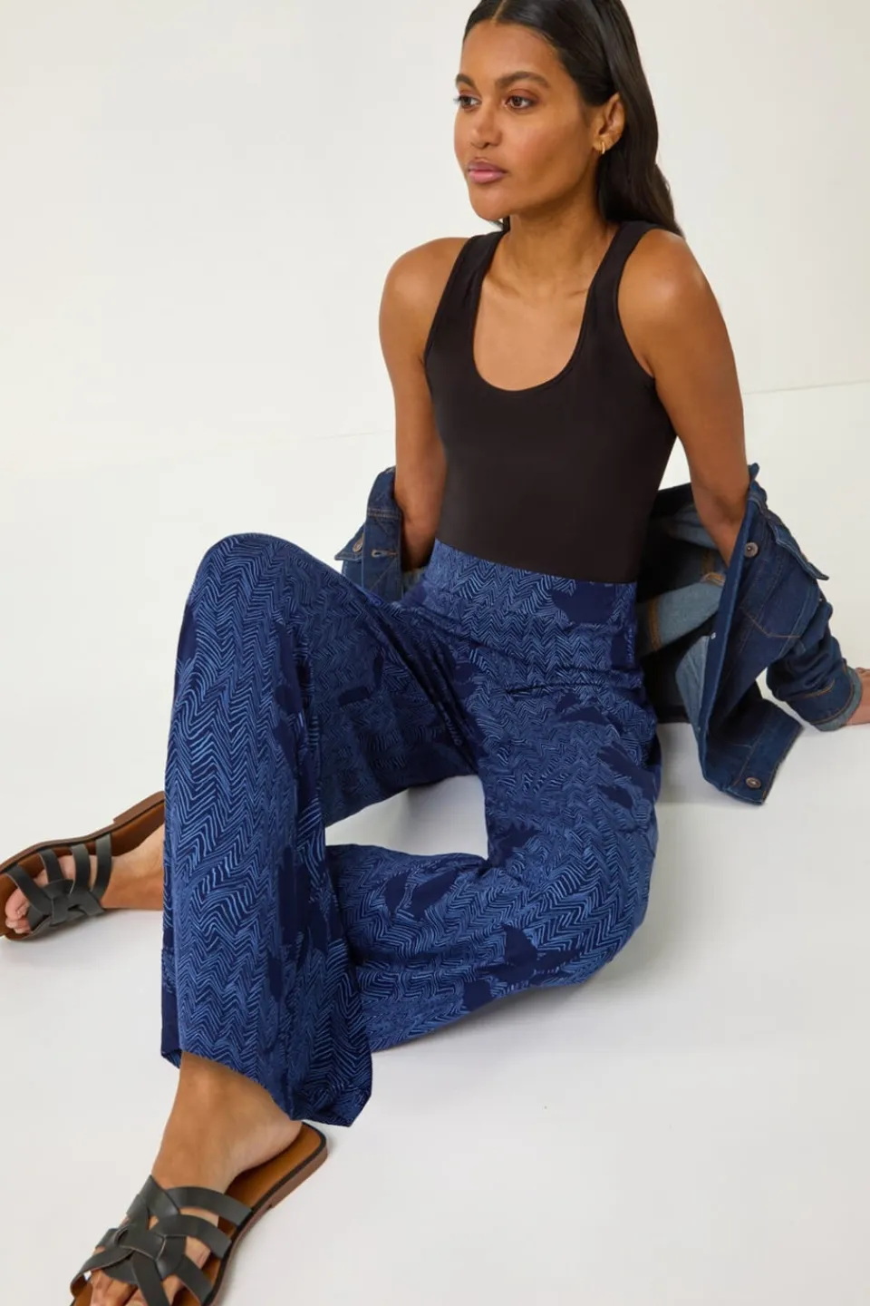 Trousers>Roman Blue Floral Abstract Trouser
